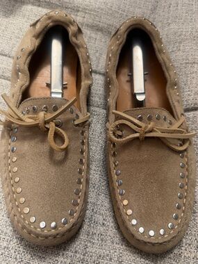 ALOHAS Calla Loafers Womens Size 9 Tan Suede Upper Studded Slip On